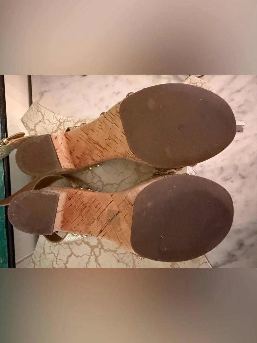 Coach Metallic Gold Cork Platform Sandals with Stud Detail - Picture 4 of 7